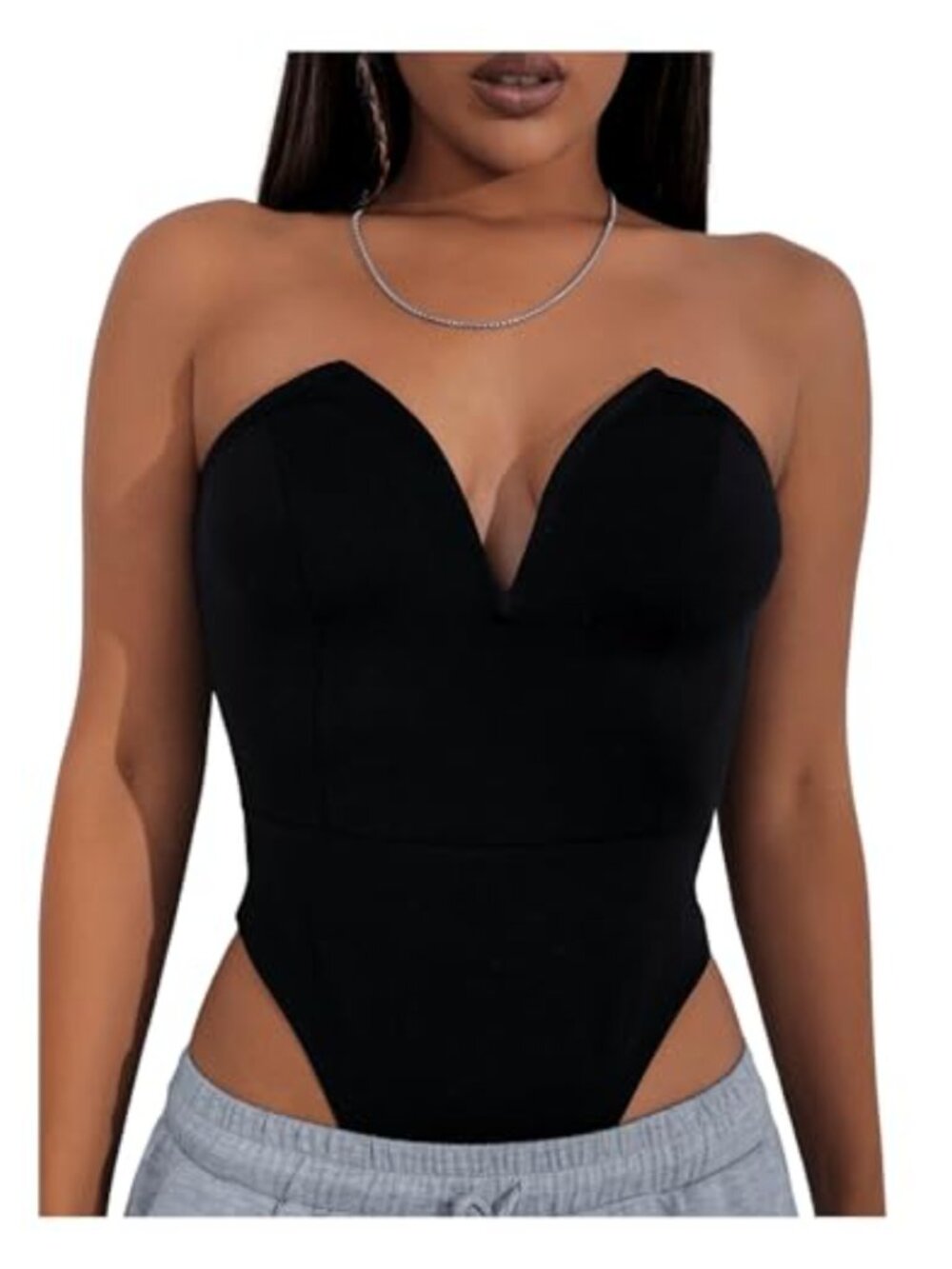 Sleeveless Sweetheart Neck Bodysuit Sexy High Cut Strapless Leotard